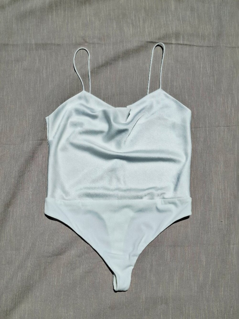 Alice+Olivia Harmon White Satin Cowl Neck Thong Bodysuit Medium Capsule Staple